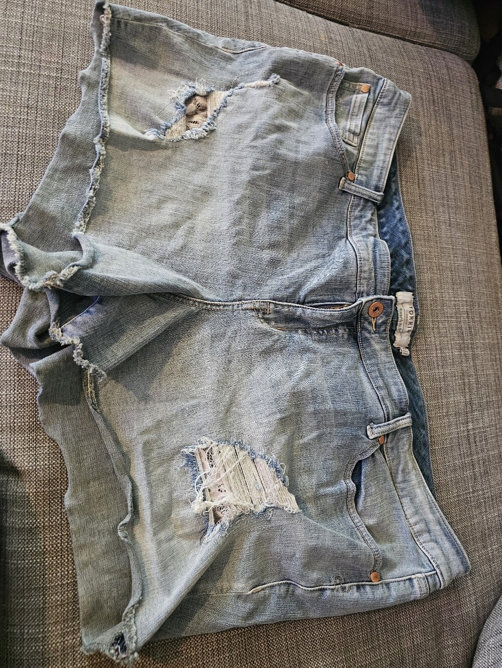 torrid Light Blue Washed Denim Shorts with Copper Button Plus size 26